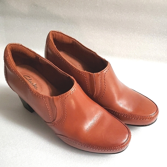 CLARKS Bendables Brown Leather Chunk Heel.  Size 9 1/2 - Picture 2 of 12